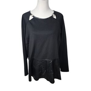 Ashley Stewart Plus Size 26/28 Black Top with Faux Leather Trim